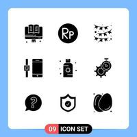 9 Universal Solid Glyphs Set for Web and Mobile Applications sunblock summer party protection smartphone Editable Vector Design Elements