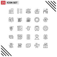 Set of 25 Commercial Lines pack for heart box menu business location Editable Vector Design Elements