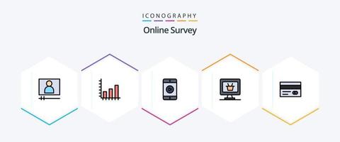 encuesta en línea 25 paquete de iconos de línea completa que incluye crédito. bancario. móvil. carro. monitor vector