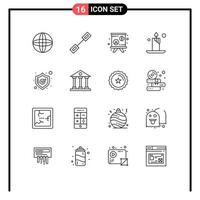 Set of 16 Modern UI Icons Symbols Signs for columns shopping lecture shield light Editable Vector Design Elements