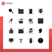 Set of 16 Modern UI Icons Symbols Signs for hotel ice network ice love bowl Editable Vector Design Elements