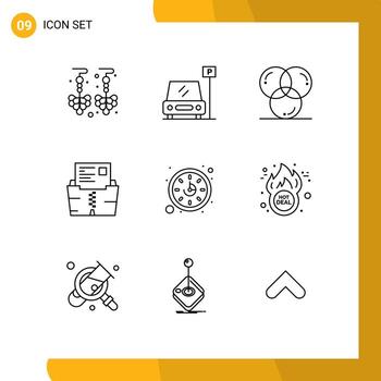 User Interface Pack of 9 Basic Outlines of clock file color document zip Editable Vector Design Elements