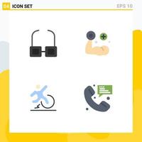 Group of 4 Modern Flat Icons Set for glasses comfort fitness muscle leave Editable Vector Design Elements