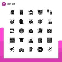 25 Universal Solid Glyphs Set for Web and Mobile Applications server website city development information Editable Vector Design Elements