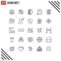 Line Pack of 25 Universal Symbols of service menu gear food size Editable Vector Design Elements