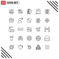 Line Pack of 25 Universal Symbols of service menu gear food size Editable Vector Design Elements