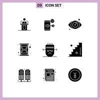 Pack of 9 creative Solid Glyphs of seo eye test lock eye security Editable Vector Design Elements