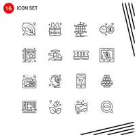 Pack of 16 creative Outlines of house board net advertisement investment time Editable Vector Design Elements