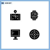 Group of 4 Solid Glyphs Signs and Symbols for business computer report watch study Editable Vector Design Elements