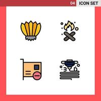 Modern Set of 4 Filledline Flat Colors Pictograph of diving smoke ocean fire computers Editable Vector Design Elements