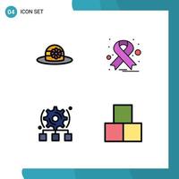 Universal Icon Symbols Group of 4 Modern Filledline Flat Colors of beach server cancer setting bricks Editable Vector Design Elements