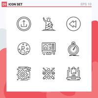 Universal Icon Symbols Group of 9 Modern Outlines of printing planet statue space moon Editable Vector Design Elements