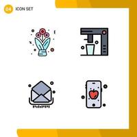 Group of 4 Filledline Flat Colors Signs and Symbols for bouquet mail roses fast food email Editable Vector Design Elements
