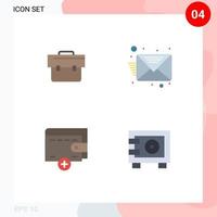 4 iconos planos universales establecidos para aplicaciones web y móviles bolsa cartera cartera mensaje dinero elementos de diseño vectorial editables vector