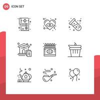 9 Thematic Vector Outlines and Editable Symbols of crayon back to school test real estate house Editable Vector Design Elements