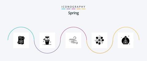 Spring Glyph 5 Icon Pack Including growing. nature. blow. floral. flower vector