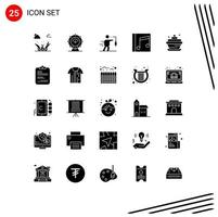 Mobile Interface Solid Glyph Set of 25 Pictograms of songs music aspiration media goal Editable Vector Design Elements