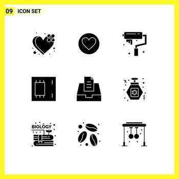 User Interface Pack of 9 Basic Solid Glyphs of inbox mainboard art electronics chip Editable Vector Design Elements