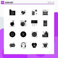 Group of 16 Solid Glyphs Signs and Symbols for bomb open ramadan board money Editable Vector Design Elements