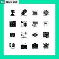 Set of 16 Modern UI Icons Symbols Signs for terra planet dvd environment care Editable Vector Design Elements