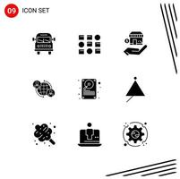 Pack of 9 creative Solid Glyphs of data internet business user connected Editable Vector Design Elements