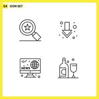 Mobile Interface Line Set of 4 Pictograms of achievements screen arrow hobbies glass Editable Vector Design Elements