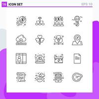 Mobile Interface Outline Set of 16 Pictograms of bloon egg scheme money capitalist Editable Vector Design Elements