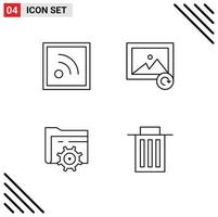 Group of 4 Modern Filledline Flat Colors Set for feed computing image folder interface Editable Vector Design Elements