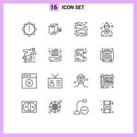 Outline Pack of 16 Universal Symbols of target waitress leaf service employee Editable Vector Design Elements