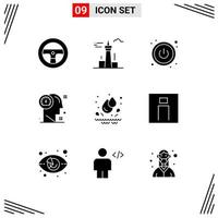 Modern Set of 9 Solid Glyphs and symbols such as park drops power thinking head Editable Vector Design Elements