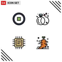 Pictogram Set of 4 Simple Filledline Flat Colors of interface processor diamond rings ginseng Editable Vector Design Elements