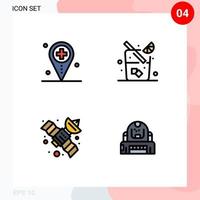 Pictogram Set of 4 Simple Filledline Flat Colors of health satellite map food astronaut Editable Vector Design Elements