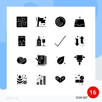 16 Universal Solid Glyph Signs Symbols of smartphone analytics success send mailbox Editable Vector Design Elements