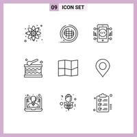 conjunto de 9 iconos de interfaz de usuario modernos símbolos signos para ubicación ubicación codificación vacaciones celebración elementos de diseño vectorial editables vector