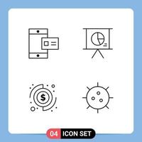 Group of 4 Modern Filledline Flat Colors Set for mobile coins profile presentation money Editable Vector Design Elements