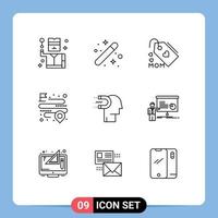 Group of 9 Modern Outlines Set for power of influence map graphical location mother Editable Vector Design Elements