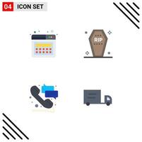 Pictogram Set of 4 Simple Flat Icons of landing phone casket funeral call Editable Vector Design Elements