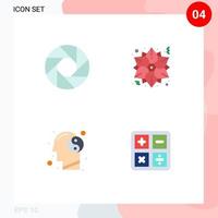 User Interface Pack of 4 Basic Flat Icons of aperture meditation photo poinsettia mind Editable Vector Design Elements