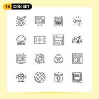 Pictogram Set of 16 Simple Outlines of server left page direction world Editable Vector Design Elements