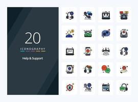 20 Help And Support line Filled icon for presentation vector