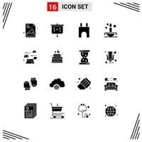 Solid Glyph Pack of 16 Universal Symbols of deforestation lamp castle building islam aladdin Editable Vector Design Elements