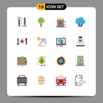 Pack of 16 Modern Flat Colors Signs and Symbols for Web Print Media such as dinner data spring cloud drink Editable Pack of Creative Vector Design Elements