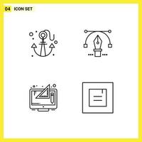 Pack of 4 Modern Filledline Flat Colors Signs and Symbols for Web Print Media such as anchor design summer text graphic Editable Vector Design Elements