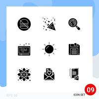 Editable Vector Line Pack of 9 Simple Solid Glyphs of sun social media ecommerce social media Editable Vector Design Elements