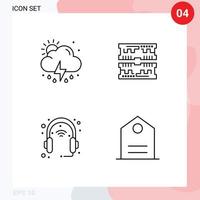 Line Pack of 4 Universal Symbols of cloud gadget weather computer headphone Editable Vector Design Elements