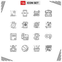 Pack of 16 creative Outlines of luggage zipper volume camping fry Editable Vector Design Elements