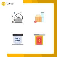 Set of 4 Commercial Flat Icons pack for breakfast golf cup buttle sport Editable Vector Design Elements