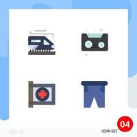 Editable Vector Line Pack of 4 Simple Flat Icons of train health audio tape care beach Editable Vector Design Elements