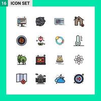 Mobile Interface Flat Color Filled Line Set of 16 Pictograms of protect estate world buildings sound Editable Creative Vector Design Elements