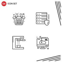 4 Line concept for Websites Mobile and Apps basket espresso gdpr security machine Editable Vector Design Elements